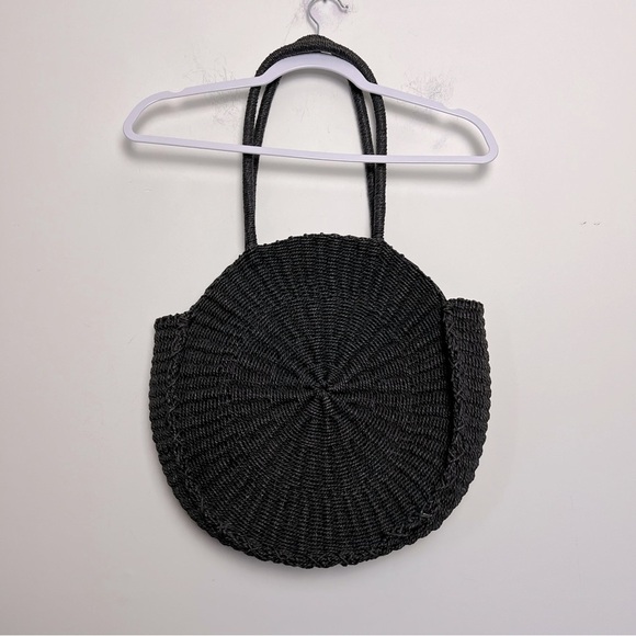 Urban Outfitters Large Round Straw Tote Bag Dark Gray Minimalist Summer Coastal - Picture 11 of 14